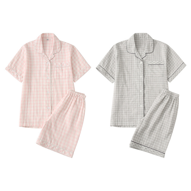 Summer Pure Cotton Home Clothes MUJI Thin suit Double Gauze Men's and Women's Japanese All Cotton Short Sleeve Pajamas