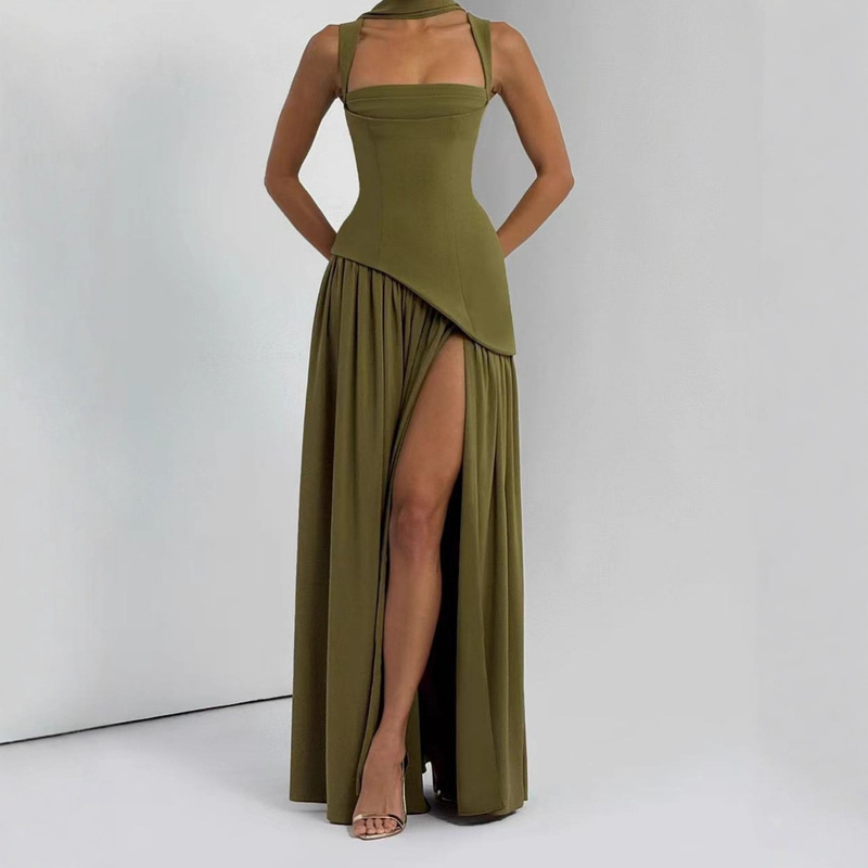 Baby's Same French Design Sexy Retro Elegant Scarf Dress Dress Waist Slit Suspender Dress