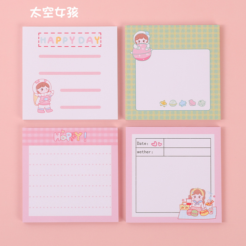 Etiqueta engomada de la nota de la muchacha del corazón de la nota pegajosa combinación de dibujos animados de 4 piezas