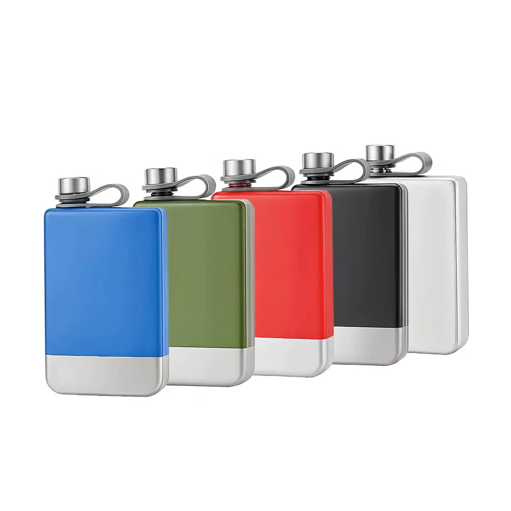 跨境304不锈钢小酒壶9OZ个性方形酒壶半斤户外便携金属酒壶扁批发