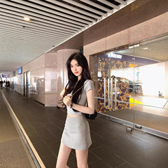 舒适休闲运动服套装女2025夏季新款小个子简约百搭修身短裙两件套