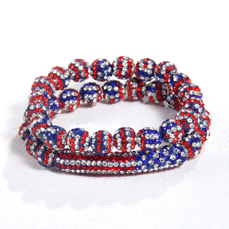 Cross-border US Independence Day 10mm Shiny US Flag Rhinestone Soft Pottery Beaded Elastic Bracelet 2pcs Bracelet Set Cross-border US Independence Day 10mm Shiny US Flag Rhinestone Soft Pottery Beaded Elastic Bracelet 2pcs Bracelet Set