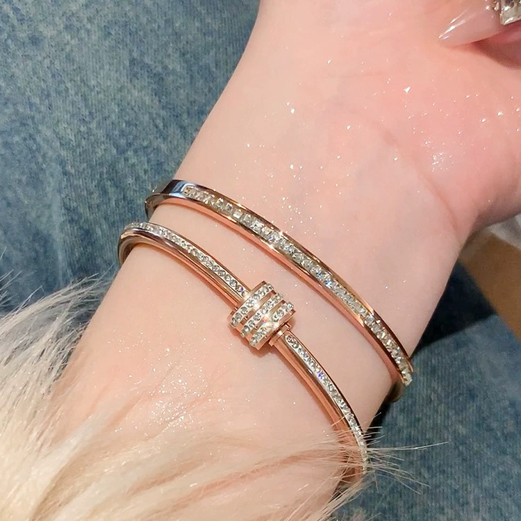 Golden women's bracelet stainless steel, zirconium, jewelry, accessory, pink gold, high-end, light luxury style