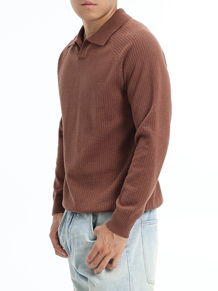 Hombre gaviota cuello polo jersey de punto de negocios casual jersey estampado suéter de manga larga suéter hombre otoño invierno