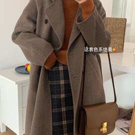 2023秋冬新款羊毛呢子时尚经典双排扣羊毛外套女秋款外穿中长款