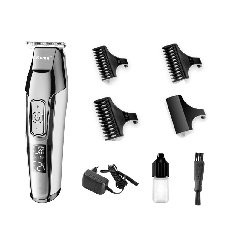 Cortadora de Pelo Kemei KM-5027, Cortadora Eléctrica Silenciosa de Voltaje Amplio con Pantalla Digital, Cortadora de Cabello Recargable con Cabezal de Aceite, Recortadora de Precisión