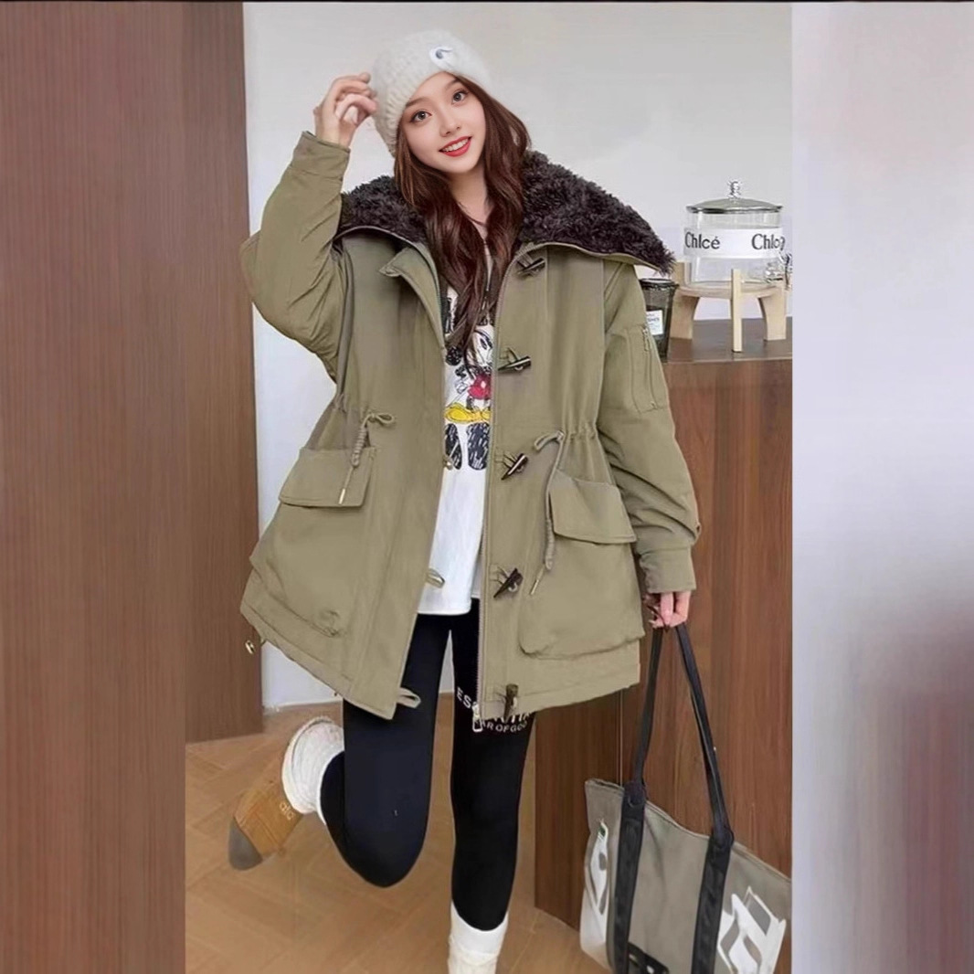 Large Lapel Plus Cotton Leather Jacket Women's Short 2025 Autumn and Winter New Fashion Retro Loose Motorcycle Jacket Trendy