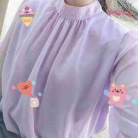 早秋法式绝美长袖上衣别致2026新款气质高级小衫紫色雪纺衬衫