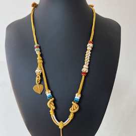 原创新款纯手工编织高端黄金吊坠项链绳可调节桃花结重工编织项链