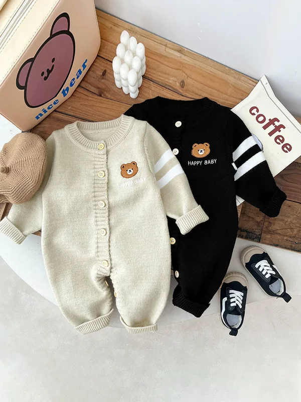 Brand children's autumn overall, cute bodysuit, thin sweater, with little bears