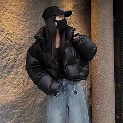 肯豆2025年甜美短款鸭绒立领加厚面包服羽绒服反季黑色外套