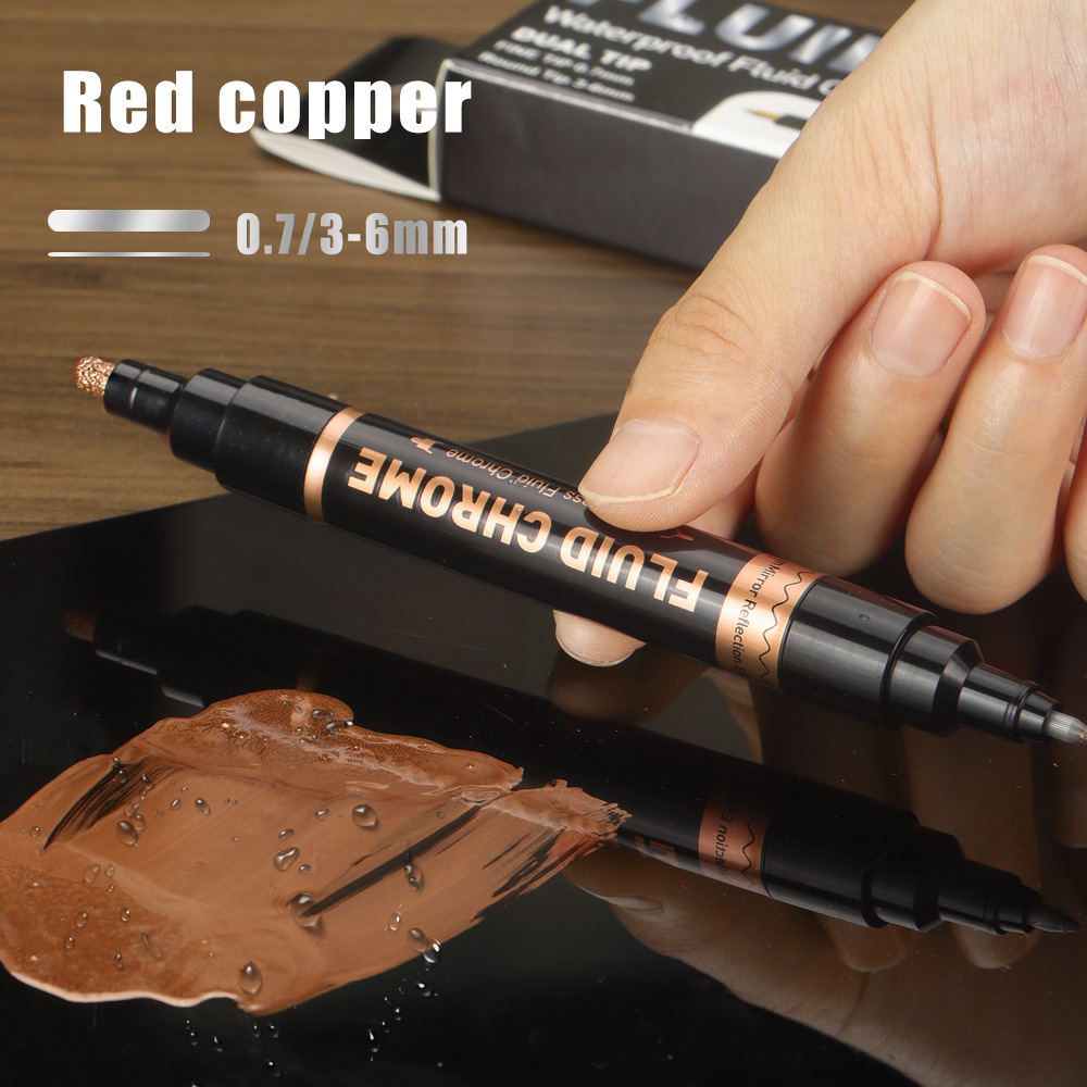 Pluma cromada de doble cabeza grande y pequeña Pluma de reparación de arañazos de modelo Gundam Pluma de pintura de retoque de color de metal Marcador de alto brillo al por mayor