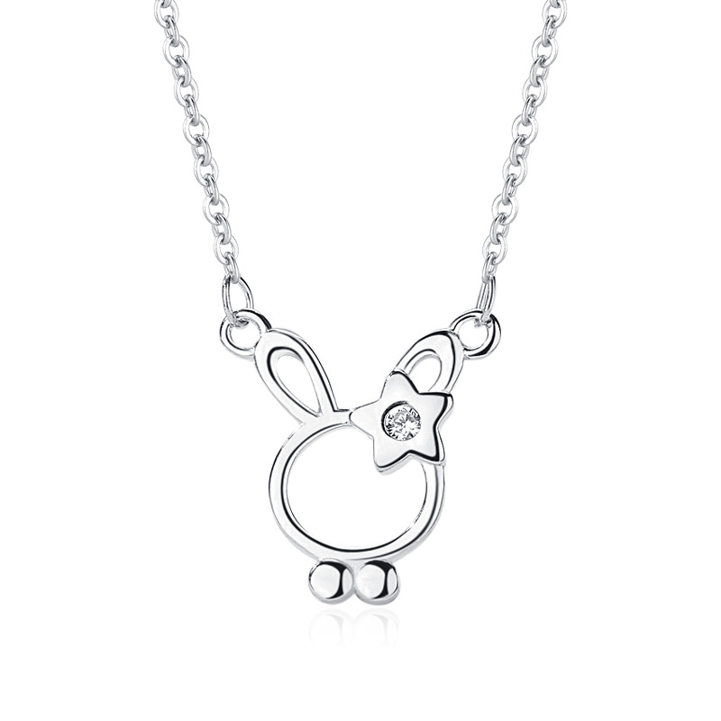 Collar de conejo de plata esterlina S925, diseño de nicho, temperamento simple, cadena de clavícula de lujo ligero, accesorios simples japoneses y coreanos