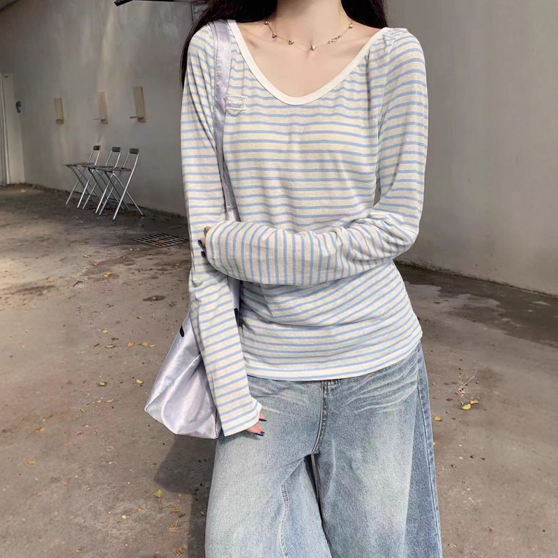 Vintage Striped V-Neck Sun Protection Blouse for Women, Summer Niche Student Slim Fit Versatile Trendy Sun Protection Top