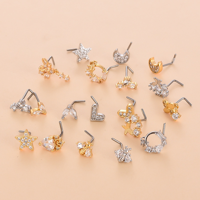 Fashion Star Metal Plating Zircon Nose Studs 1 Piece display picture 4