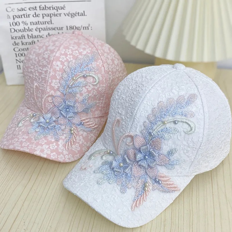 夏季薄款蕾丝花朵鸭舌帽时尚女士百搭防嗮遮阳厂家批发花蝴蝶帽子
