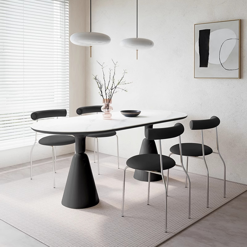 Tabla de comedor de casa pequeña, tabla de comedor de estilo crema, tabla de comedor negra, tabla de comedor rectangular, tabla de roca