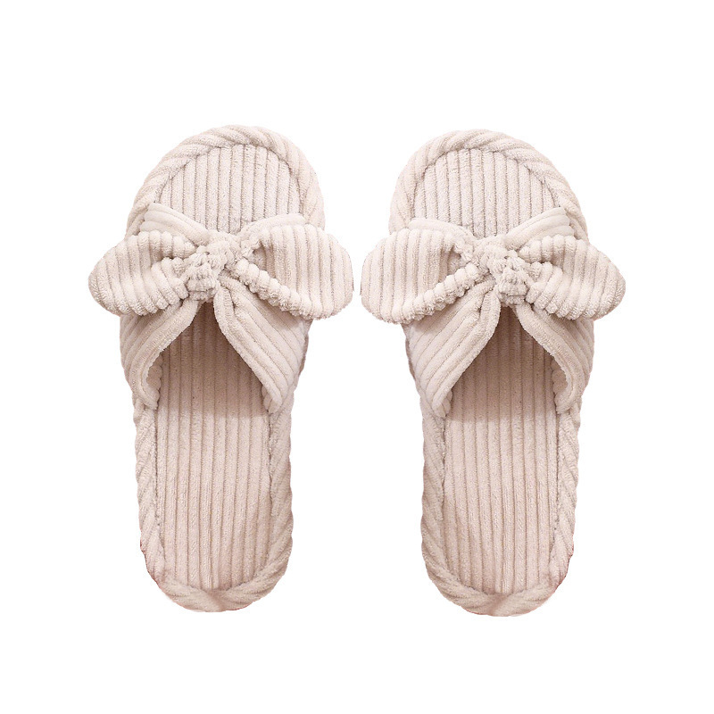 Lazo transfronterizo abierto de mujeres otoño y invierno interior y exterior calentamiento de piso grueso de peluche zapatos de luna abiertos de algodón zapatillas