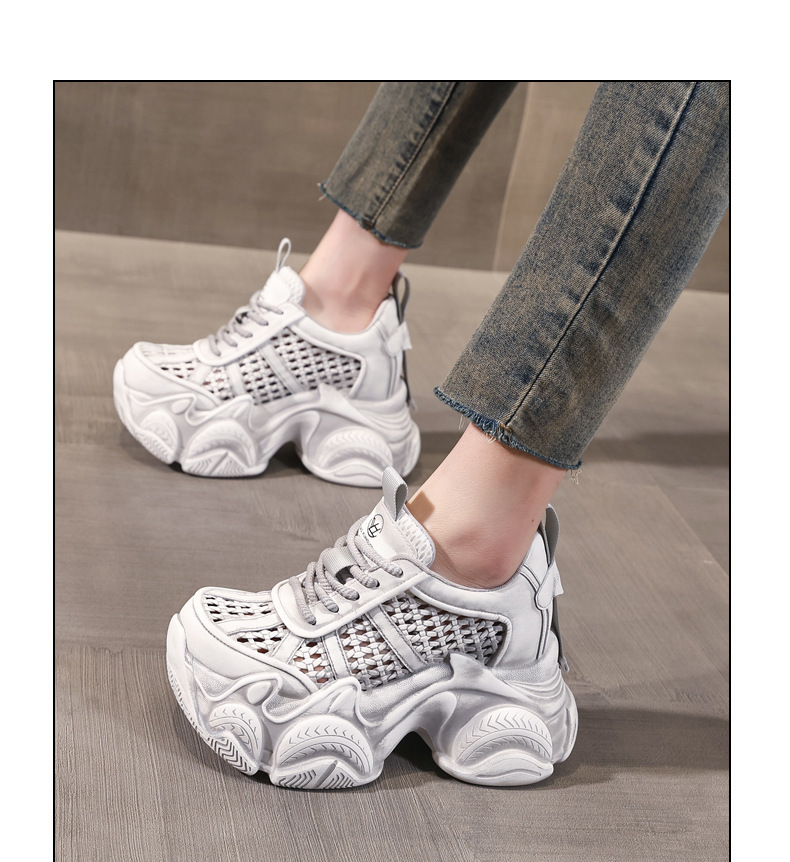 Giày sneaker nữ chunky đế dày thoáng khí tăng chiều cao — màu trắng chi tiết 12