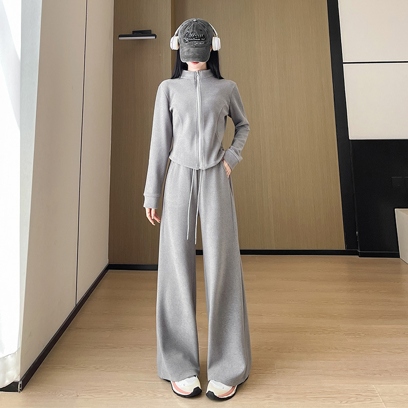 灰色运动套装女秋季2025新款羊绒卫衣外套休闲裤子两件套慵懒风|undefined