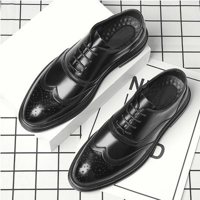 Men's Formal Leather Brogue Shoes Breathable Business Style_voghion.com