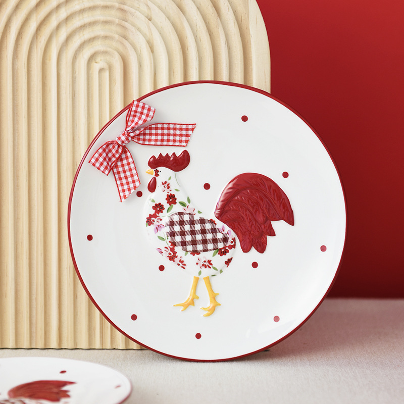 INS estilo vajilla rojo floral pollo plato de cerámica plato hogar creativo postre plato merienda plato Pascua image 6