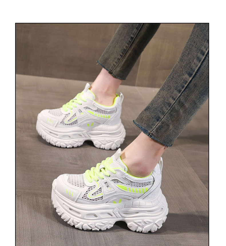 Giày sneaker nữ đế dày chunky lưới thoáng khí tăng chiều cao — Xám bạc chi tiết 11