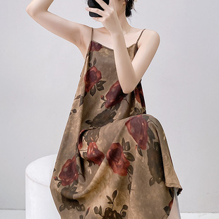 French Retro High-end Nightdress Women's Spring and Summer New Cotton Silk Sling dress plus size Silk Dress Pajamas for Summer