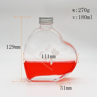 爱心玻璃小酒瓶螺口180ml饮料瓶香薰瓶晶白料玻璃瓶创意香薰瓶