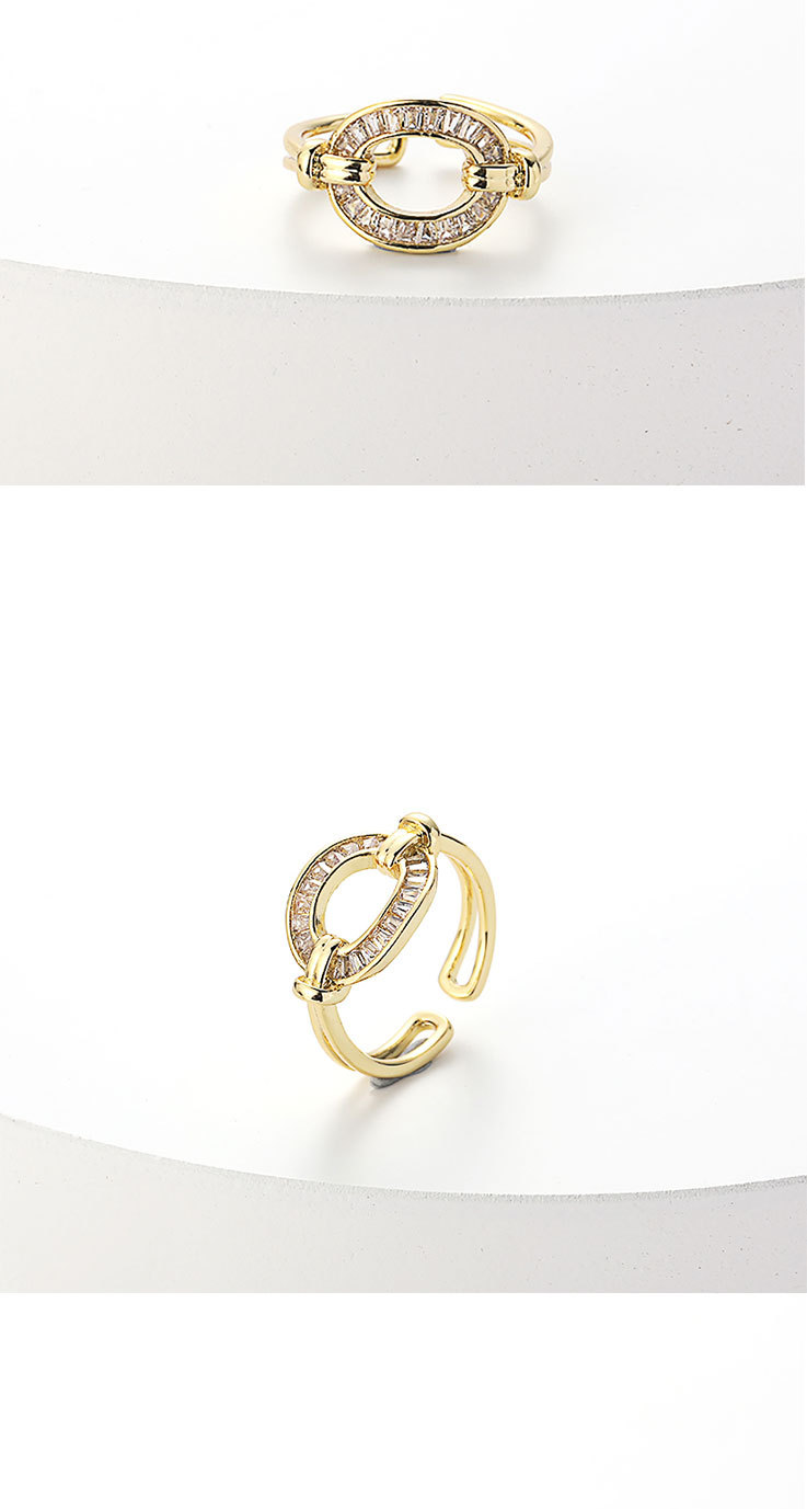 fashion geometric O letter inlaid zircon copper rings opening adjustable wholesale