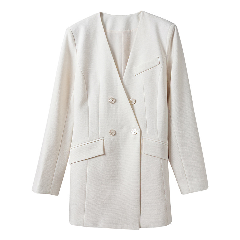 Áo blazer nam cổ chữ V thiết kế dây buộc, chất liệu vân, form slim — Màu Đen (không có cổ áo)