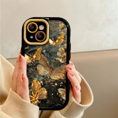 金色蝴蝶适用苹果16pro手机壳新款iphone15promax卡通13个性14/17