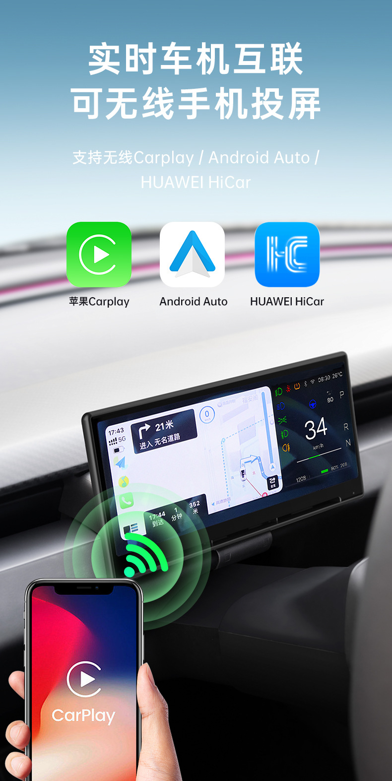 Suitable for Tesla Model 3/Y Instrument Screen Ota Control, Carplay/Hicar Car System Upgrade, Lcd