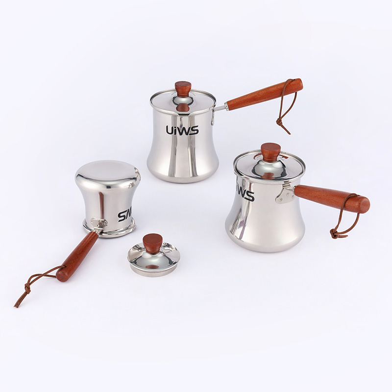 Cross-Border Supply 304 Stainless Steel Anti-Spill Milk Cup New Long Wooden Handle Portable Home Coffee Milk Cup
