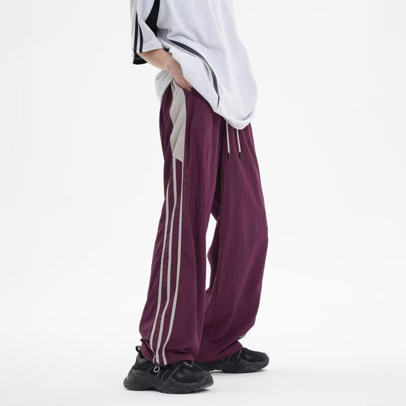 Purple Striped Pants Men's Summer American-style hiphop Boys Casual Loose All-match Straight Pants