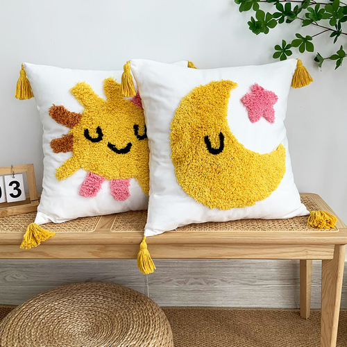 Tufted pillow cute sun cloud stars tassel cartoon children pillow sofa seat lumbar pillow cushion