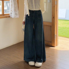 高腰阔腿牛仔裤女小个子2025秋季新款胖大码宽松慵懒风松弛感裤子