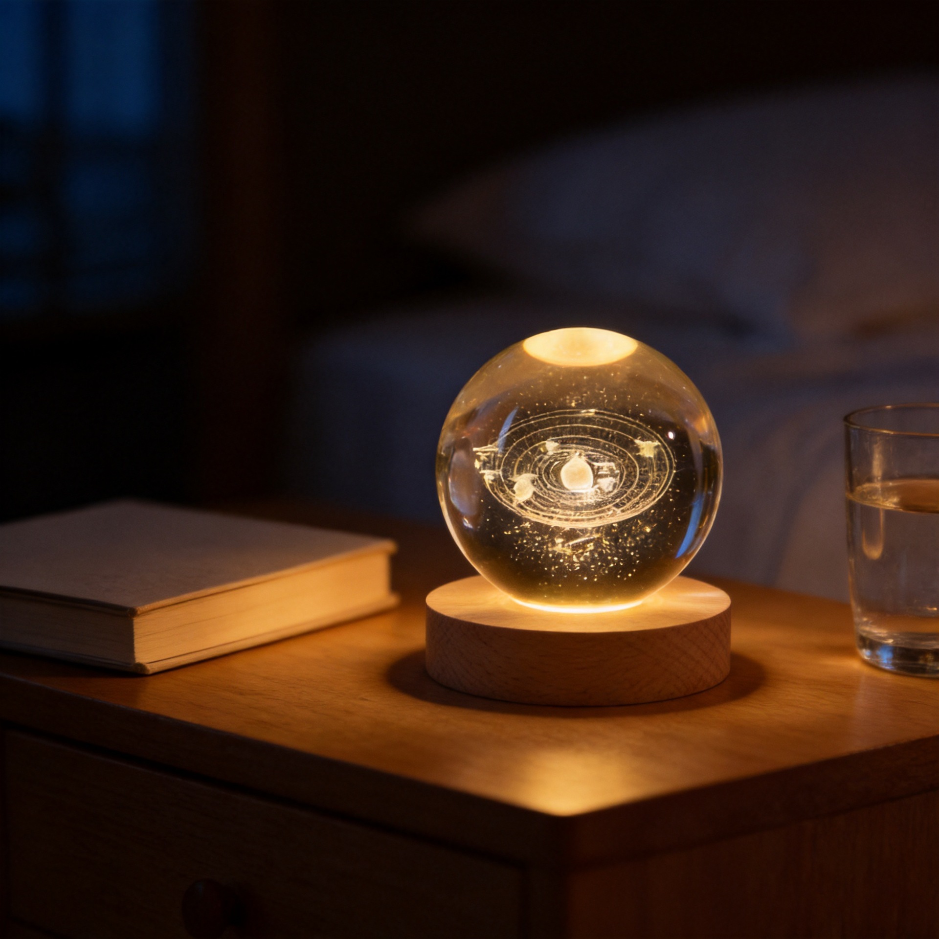 Ornamentos de bola de cristal creativos transfronterizos personalizados adornos luminosos de madera maciza regalos de decoración de cumpleaños se pueden enviar