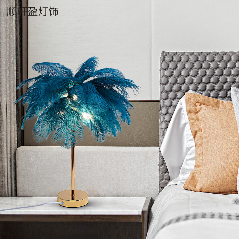 跨境新款ins风格客厅LED卧室床头灯时尚创意白色羽毛灯房间装饰