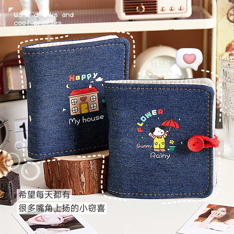 Nuevo libro de tarjetas de tela denim de alto valor facial adorable ins álbum de fotos de página volante 3 pulgadas de foto de tarjetas de almacenamiento de beans