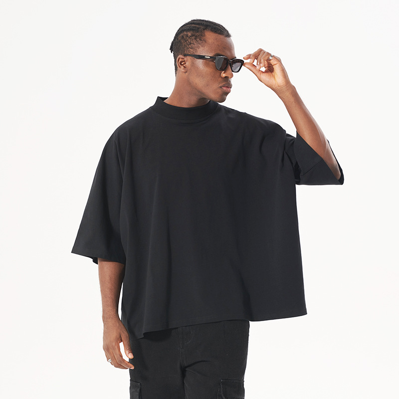 Camiseta de Verano para Hombre, Algodón Grueso de 300G, Marca de Moda, Corte Amplio, Estilo Europeo y Americano, Holgada, Talla Grande, Color Sólido, Media Manga