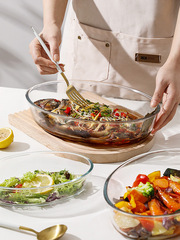 Glass fish plate household steamed fish microwave oven special plate high temperature resistant oval baking pan large capacity