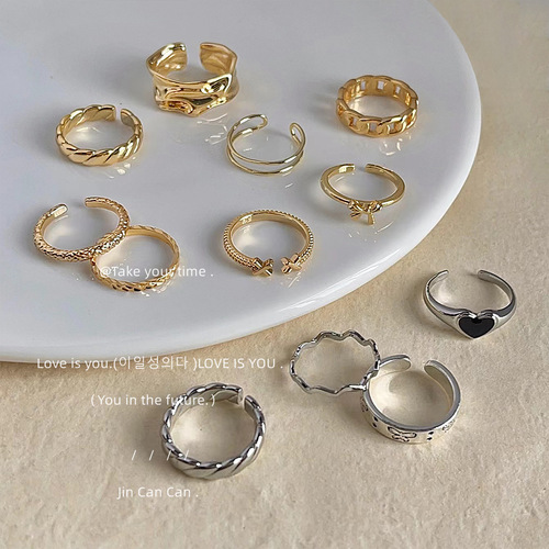 Ring Collection Opening Adjustable Fashion Commuting High-Quality Electroplating 14K Ring Women's Index Finger Ring Factory Wholesale
