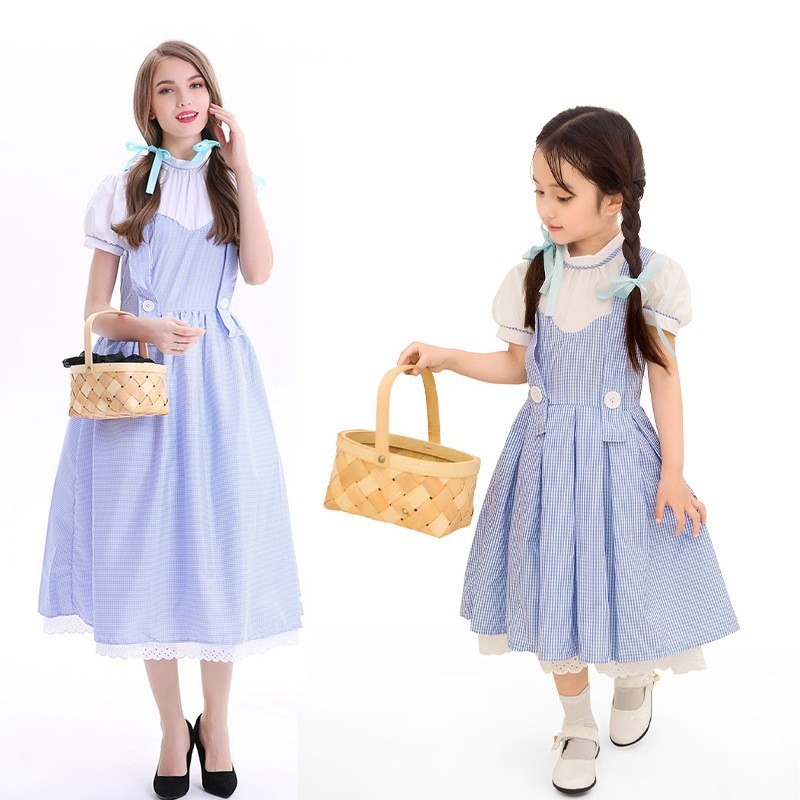 Halloween Wizard of Oz Cosplay Dress Dorothy Children Adult Same Blue Paid Pastoral Dress