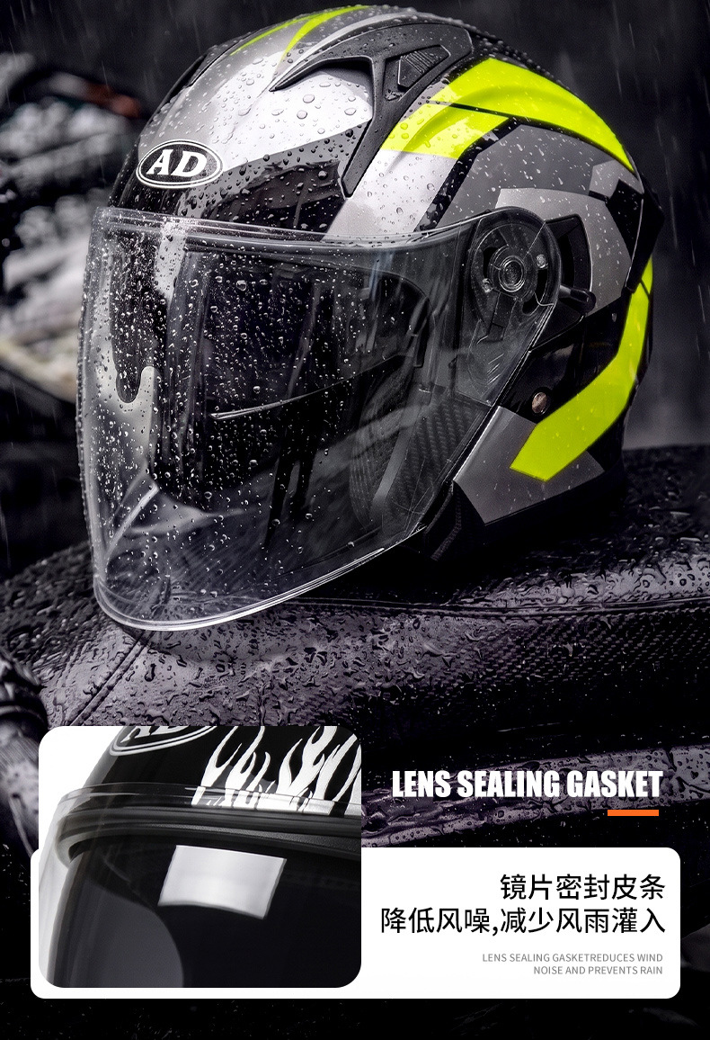 AD electric motorcycle helmet for men and women, suitable for all seasons, 3C certified, three-quarter half helmet for scooters and motorcycles