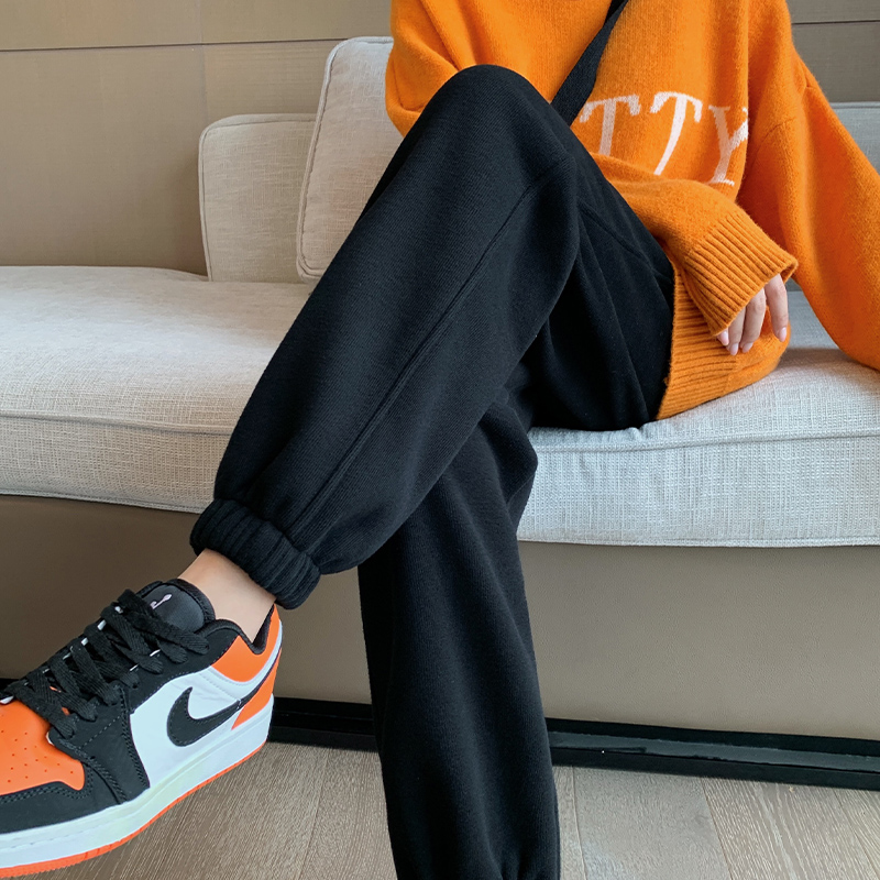 运动裤女春秋款束脚2023新款秋冬加绒黑色裤子小个子休闲卫裤