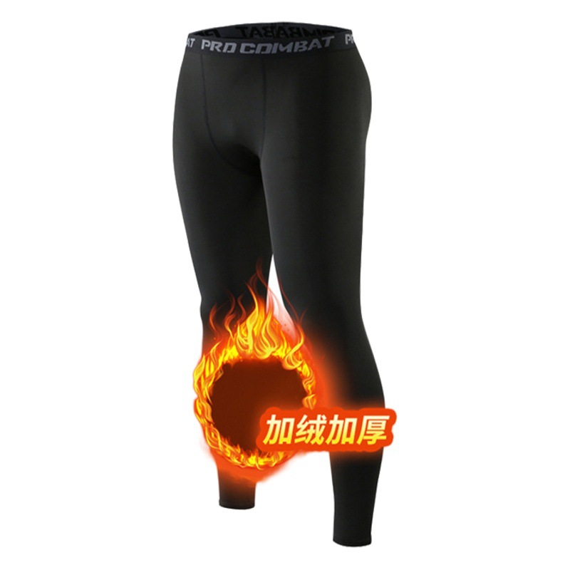 Fitness compresión elástica corriendo medias a prueba de frío de secado rápido Otoño e Invierno hombres baloncesto transpirable Pantalones deportivos con forro polar