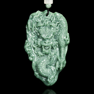 Natural A-Grade Jadeite Bean Green Three-Dimensional Domineering Dragon Pendant Zodiac Dragon Pendant Jade Men's Pendant Women's Model
