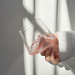 觀山杯中古高級感創意粉色山脈富士山杯家用玻璃威士忌酒杯洋酒