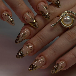 30 Pieces of Asymmetrical Sun and Moon Manicure, Cross-Border Best-Selling Wearable Nails, European and American 3D Fake Nails, Almond Nails